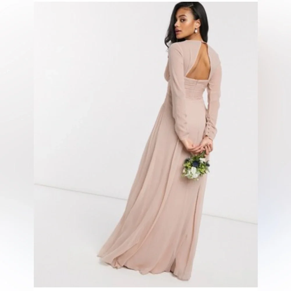 ASOS Bridesmaid ruched waist maxi dress with long sleeves - Picture 3 of 10